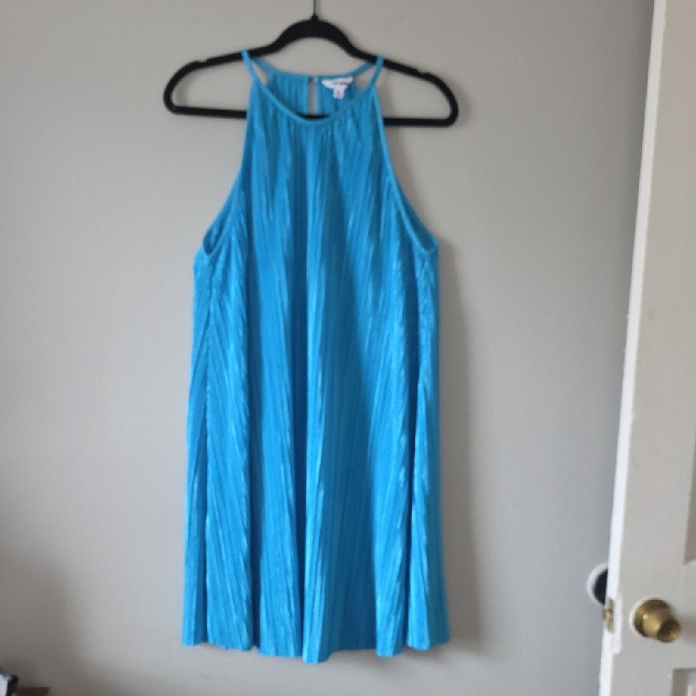 Steve Madden Y2K Blue Spring Pleated Sleeveless Dress Size L Halter Top